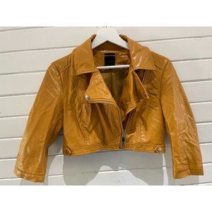 SILVIAN HEACH faux Leather biker moto cropped Jacket Size XS gold yellow Lined